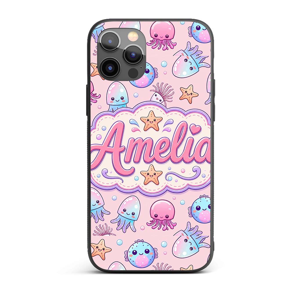 Kawaii Jellyfish Puffer Fish Starfish Pastel Custom Name Protective Phone Case Mobile Cover Durable Everyday Smartphone Shock Resistant
