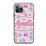 Kawaii Jellyfish Puffer Fish Starfish Pastel Custom Name Protective Phone Case Mobile Cover Durable Everyday Smartphone Shock Resistant