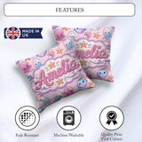 Custom Name Kawaii Jellyfish Puffer Fish Starfish Creatures Pink Square Filled Cushion Throw Pillow Sofa Bed Home Decor Zip Washable UK Made
