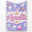 Jellyfish Puffer Fish Starfish Pastel Ocean Creatures Lavender  Personalised Custom Name Super Soft Fleece Blanket Bed Sofa Throw