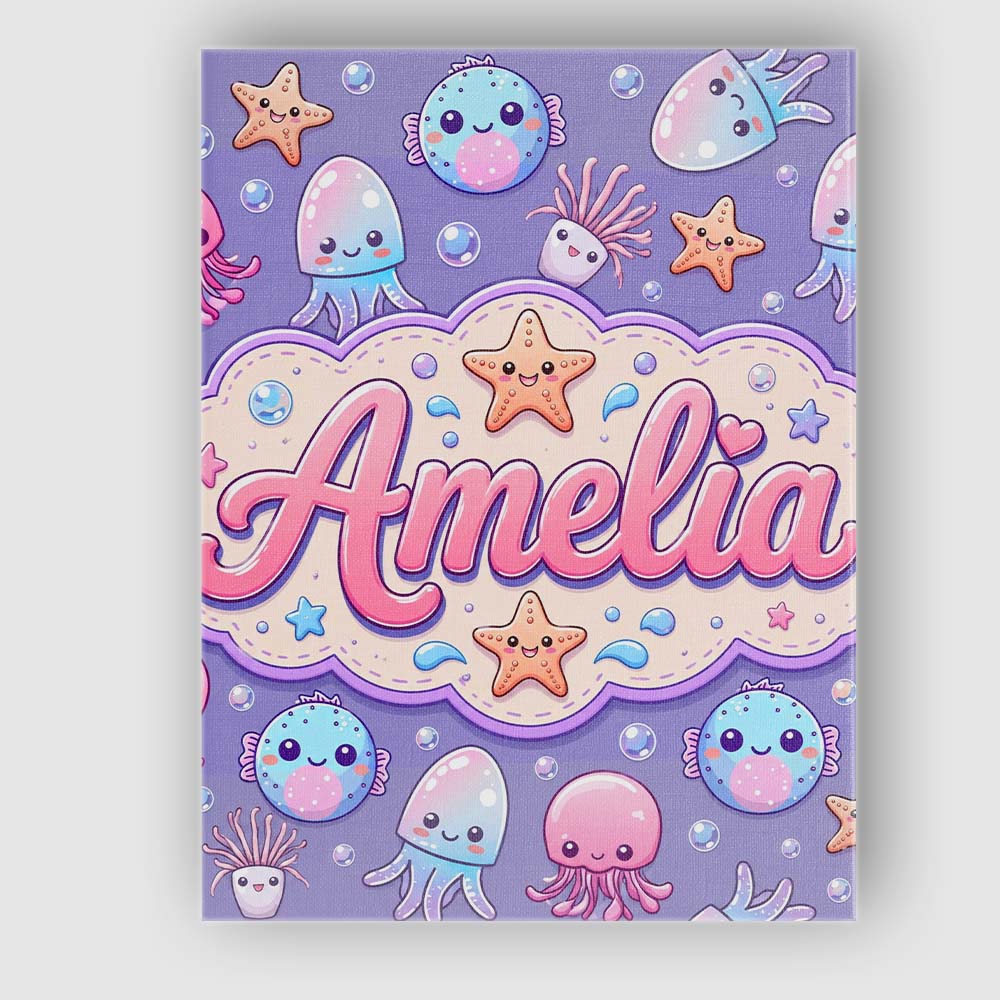 Personalised Name Jellyfish Puffer Fish Custom  Modern Room Accent Elegant Feature Canvas Wall Art Print Decor Picture Ready to Hang