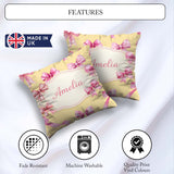 Custom Name Watercolor Pink Ribbon Bow Seamless Pattern on Warm Square Filled Cushion Throw Pillow Sofa Bed Home Decor Zip Washable UK Made