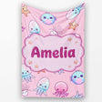 Kawaii Jellyfish Puffer Fish Starfish Pastel Ocean Creatures Rose  Personalised Custom Name Super Soft Fleece Blanket Bed Sofa Throw