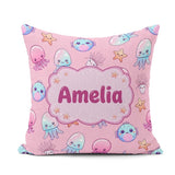 Custom Name Kawaii Jellyfish Puffer Fish Starfish Creatures Rose Square Filled Cushion Throw Pillow Sofa Bed Home Decor Zip Washable UK Made