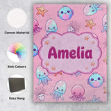 Personalised Name Kawaii Jellyfish Puffer Custom  Unique Gift Idea Elegant Feature Canvas Wall Art Print Decor Picture Ready to Hang