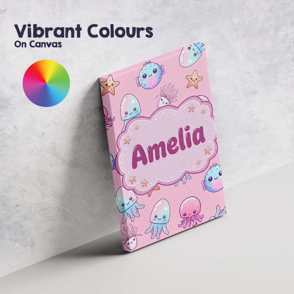 Personalised Name Kawaii Jellyfish Puffer Custom  Unique Gift Idea Elegant Feature Canvas Wall Art Print Decor Picture Ready to Hang
