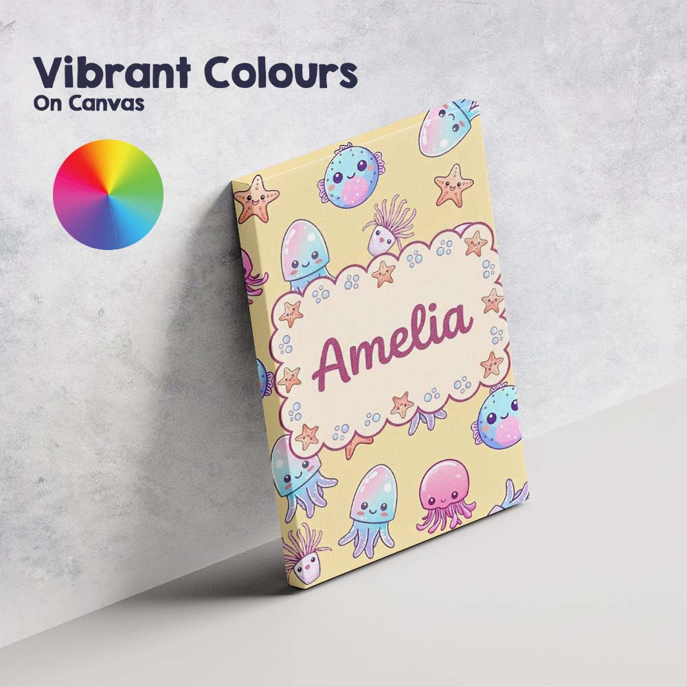Personalised Name Kawaii Jellyfish Puffer Custom  Unique Gift Idea Elegant Feature Canvas Wall Art Print Decor Picture Ready to Hang