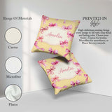 Custom Name Watercolor Pink Ribbon Bow Seamless Pattern on Warm Square Filled Cushion Throw Pillow Sofa Bed Home Decor Zip Washable UK Made