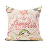 Custom Name Cute Kawaii Sea Turtle Starfish Shells Ocean Friends Square Filled Cushion Throw Pillow Sofa Bed Home Decor Zip Washable UK Made