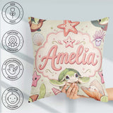 Custom Name Cute Kawaii Sea Turtle Starfish Shells Ocean Friends Square Filled Cushion Throw Pillow Sofa Bed Home Decor Zip Washable UK Made