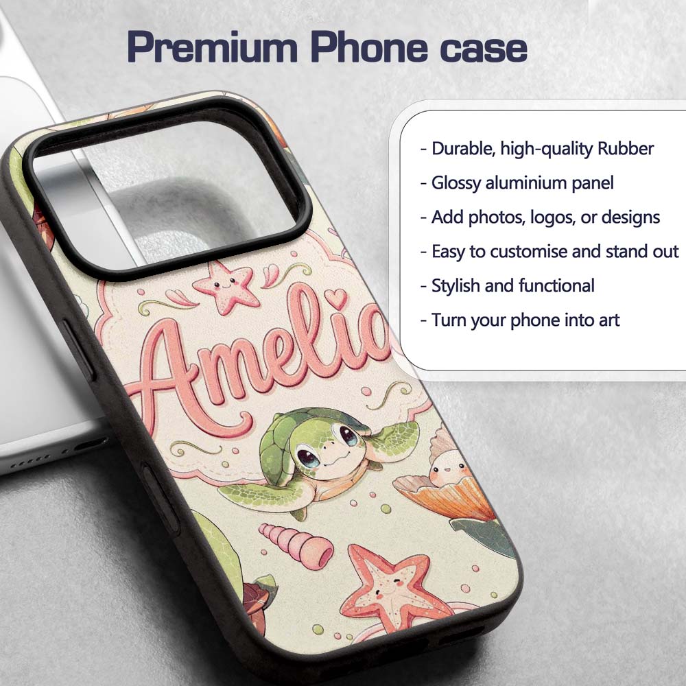 Cute Kawaii Sea Turtle Starfish Shells Ocean Custom Name Protective Phone Case Mobile Cover Durable Everyday Smartphone Shock Resistant