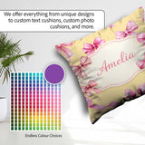 Custom Name Watercolor Pink Ribbon Bow Seamless Pattern on Warm Square Filled Cushion Throw Pillow Sofa Bed Home Decor Zip Washable UK Made