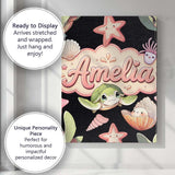 Personalised Name Cute Kawaii Sea Turtle Custom  Unique Gift Idea Elegant Feature Canvas Wall Art Print Decor Picture Ready to Hang
