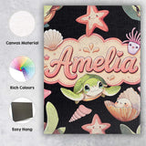 Personalised Name Cute Kawaii Sea Turtle Custom  Unique Gift Idea Elegant Feature Canvas Wall Art Print Decor Picture Ready to Hang