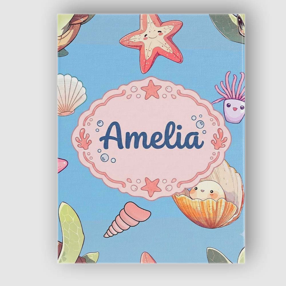 Personalised Name Cute Kawaii Sea Turtle Custom  Unique Gift Idea Elegant Feature Canvas Wall Art Print Decor Picture Ready to Hang