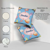 Custom Name Kawaii Sea Turtle Starfish Shells Ocean Friends Blue Square Filled Cushion Throw Pillow Sofa Bed Home Decor Zip Washable UK Made