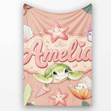 Cute Kawaii Sea Turtle Starfish Shells Ocean Friends Peach Lovely  Personalised Custom Name Super Soft Fleece Blanket Bed Sofa Throw