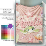 Cute Kawaii Sea Turtle Starfish Shells Ocean Friends Peach Lovely  Personalised Custom Name Super Soft Fleece Blanket Bed Sofa Throw