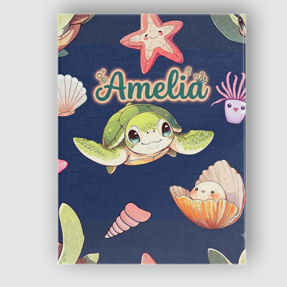Personalised Name Cute Kawaii Sea Turtle Custom  Unique Gift Idea Elegant Feature Canvas Wall Art Print Decor Picture Ready to Hang