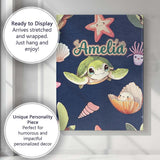 Personalised Name Cute Kawaii Sea Turtle Custom  Unique Gift Idea Elegant Feature Canvas Wall Art Print Decor Picture Ready to Hang