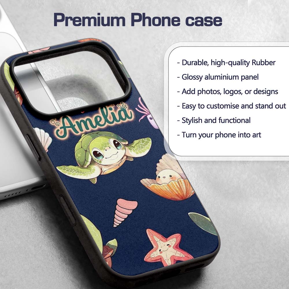 Cute Kawaii Sea Turtle Starfish Shells Ocean Custom Name Protective Phone Case Mobile Cover Durable Everyday Smartphone Shock Resistant