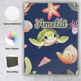 Personalised Name Cute Kawaii Sea Turtle Custom  Unique Gift Idea Elegant Feature Canvas Wall Art Print Decor Picture Ready to Hang