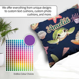 Custom Name Kawaii Sea Turtle Starfish Shells Ocean Friends Navy Square Filled Cushion Throw Pillow Sofa Bed Home Decor Zip Washable UK Made