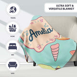 Cute Kawaii Sea Turtle Starfish Shells Ocean Friends Mint Background  Personalised Custom Name Super Soft Fleece Blanket Bed Sofa Throw