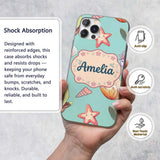 Cute Kawaii Sea Turtle Starfish Shells Ocean Custom Name Protective Phone Case Mobile Cover Durable Everyday Smartphone Shock Resistant