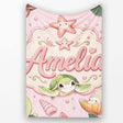 Cute Kawaii Sea Turtle Starfish Shells Ocean Friends Blush Lovely  Personalised Custom Name Super Soft Fleece Blanket Bed Sofa Throw