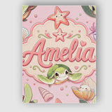 Personalised Name Cute Kawaii Sea Turtle Custom  Unique Gift Idea Elegant Feature Canvas Wall Art Print Decor Picture Ready to Hang