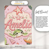Cute Kawaii Sea Turtle Starfish Shells Ocean Friends Blush Lovely  Personalised Custom Name Super Soft Fleece Blanket Bed Sofa Throw