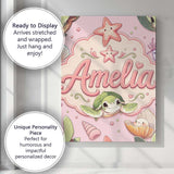 Personalised Name Cute Kawaii Sea Turtle Custom  Unique Gift Idea Elegant Feature Canvas Wall Art Print Decor Picture Ready to Hang