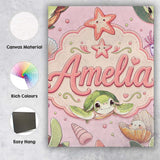 Personalised Name Cute Kawaii Sea Turtle Custom  Unique Gift Idea Elegant Feature Canvas Wall Art Print Decor Picture Ready to Hang