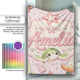 Cute Kawaii Sea Turtle Starfish Shells Ocean Friends Blush Lovely  Personalised Custom Name Super Soft Fleece Blanket Bed Sofa Throw