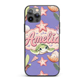 Cute Kawaii Sea Turtle Starfish Shells Ocean Custom Name Protective Phone Case Mobile Cover Durable Everyday Smartphone Shock Resistant