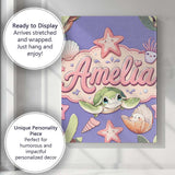 Personalised Name Cute Kawaii Sea Turtle Custom  Unique Gift Idea Elegant Feature Canvas Wall Art Print Decor Picture Ready to Hang