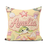 Custom Name Cute Kawaii Sea Turtle Starfish Shells Ocean Friends Square Filled Cushion Throw Pillow Sofa Bed Home Decor Zip Washable UK Made