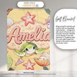 Cute Kawaii Sea Turtle Starfish Shells Ocean Friends Yellow Lovely  Personalised Custom Name Super Soft Fleece Blanket Bed Sofa Throw
