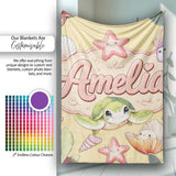 Cute Kawaii Sea Turtle Starfish Shells Ocean Friends Yellow Lovely  Personalised Custom Name Super Soft Fleece Blanket Bed Sofa Throw