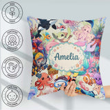 Custom Name Ocean Scene Mermaid Dolphin Turtle Treasure Seamless Square Filled Cushion Throw Pillow Sofa Bed Home Decor Zip Washable UK Made