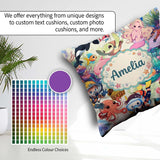 Custom Name Ocean Scene Mermaid Dolphin Turtle Treasure Seamless Square Filled Cushion Throw Pillow Sofa Bed Home Decor Zip Washable UK Made