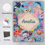 Personalised Name Cute Underwater Ocean Custom  Modern Room Accent Elegant Feature Canvas Wall Art Print Decor Picture Ready to Hang