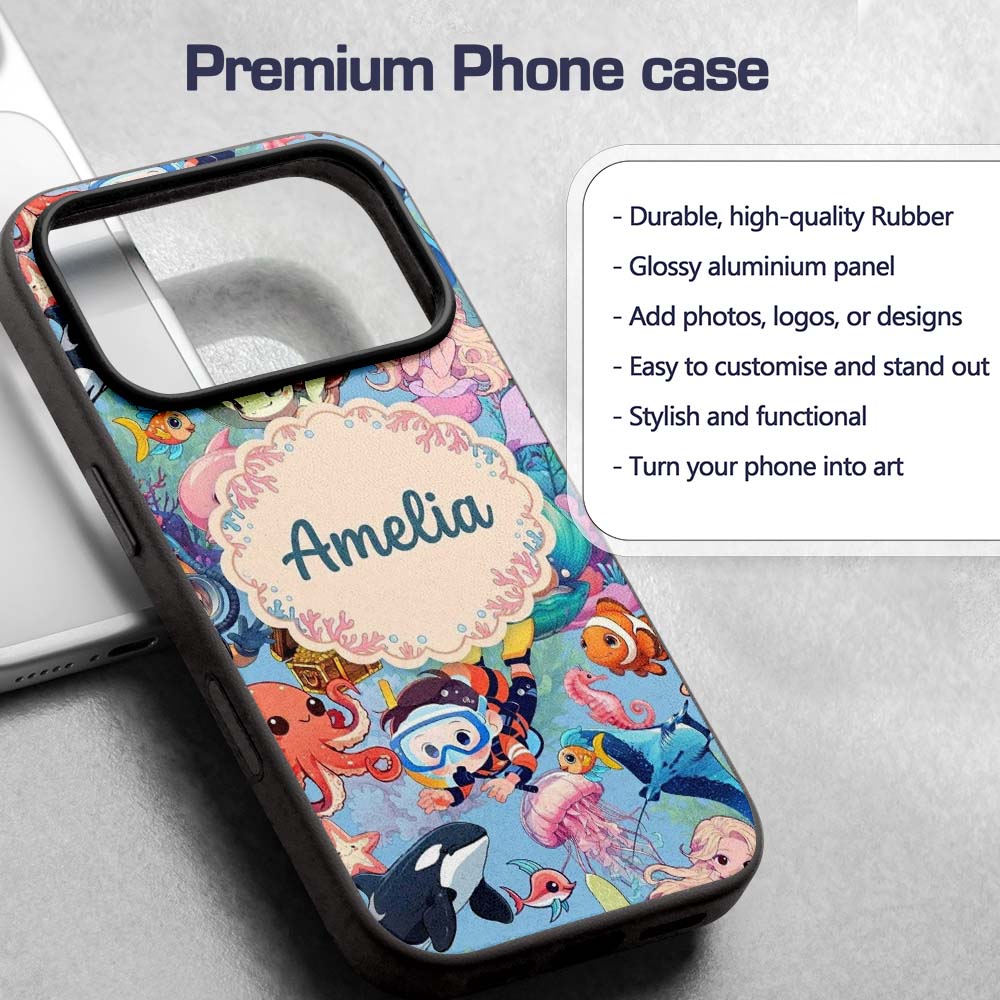 Cute Underwater Ocean Scene Decorative Design Custom Name Protective Phone Case Mobile Cover Durable Everyday Smartphone Shock Resistant