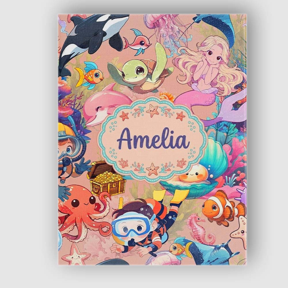 Personalised Name Cute Underwater Ocean Custom  Modern Room Accent Elegant Feature Canvas Wall Art Print Decor Picture Ready to Hang