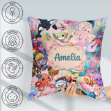 Custom Name Underwater Ocean Scene Mermaid Dolphin Treasure Pink Square Filled Cushion Throw Pillow Sofa Bed Home Decor Zip Washable UK Made