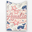 Cute Kawaii Whale Starfish Seashell Ocean Animals Beige Background  Personalised Custom Name Super Soft Fleece Blanket Bed Sofa Throw