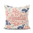 Custom Name Kawaii Whale Starfish Ocean Animals Beige Background Square Filled Cushion Throw Pillow Sofa Bed Home Decor Zip Washable UK Made