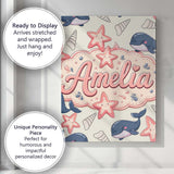 Personalised Name Cute Kawaii Whale Starfish Custom Bespoke  Contemporary Display Canvas Wall Art Print Decor Picture Ready to Hang