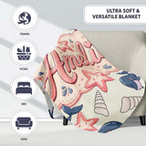 Cute Kawaii Whale Starfish Seashell Ocean Animals Beige Background  Personalised Custom Name Super Soft Fleece Blanket Bed Sofa Throw